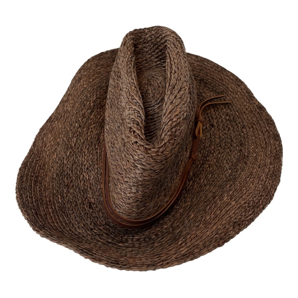 Brixton Floppy Brown Straw Hat Leather Trim XL 7 3/4
